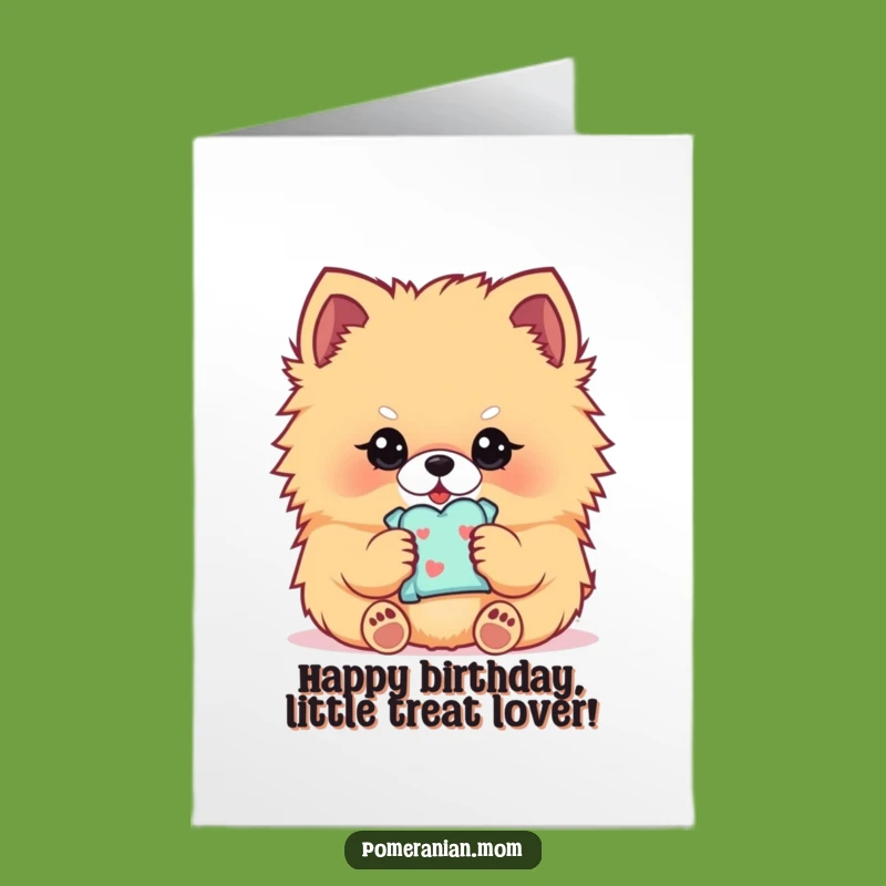 Free Printable Birthday Card: Treat Holding Pomeranian, Sweet Downloadable Gift for Dog Lovers