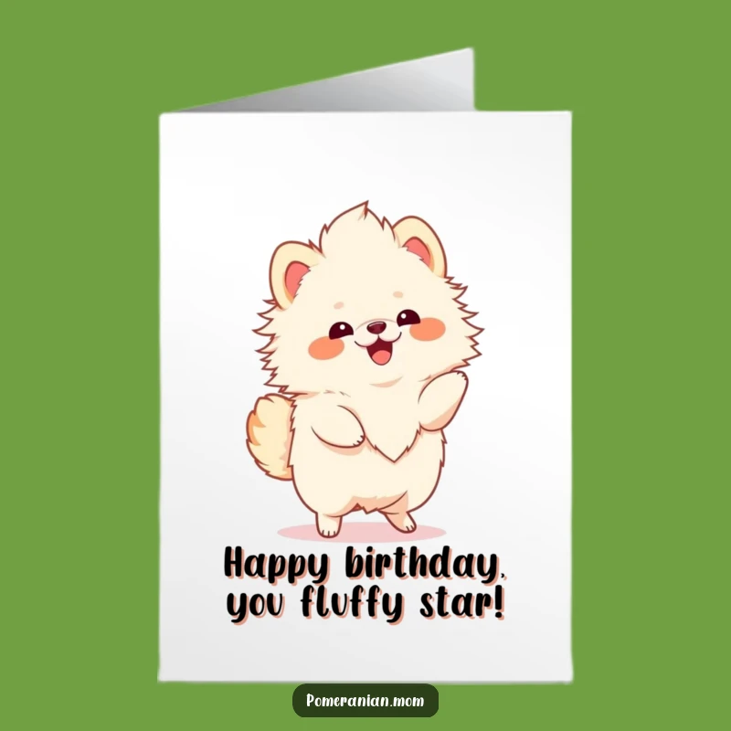 Free Printable Birthday Card: Joyful Pomeranian Twirl, Funny Downloadable Gift for Dog Lovers