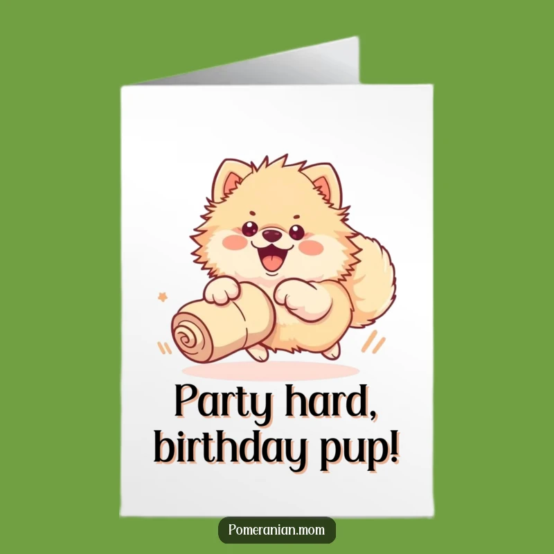 Free Printable Birthday Card: Sock-Chasing Pomeranian, Funny Dog Downloadable Gift