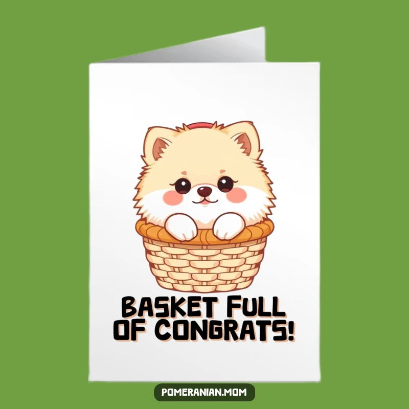 Free Printable Kawaii Pomeranian Congrats Card: Joyful Dog Peeking Funny Downloadable Gift