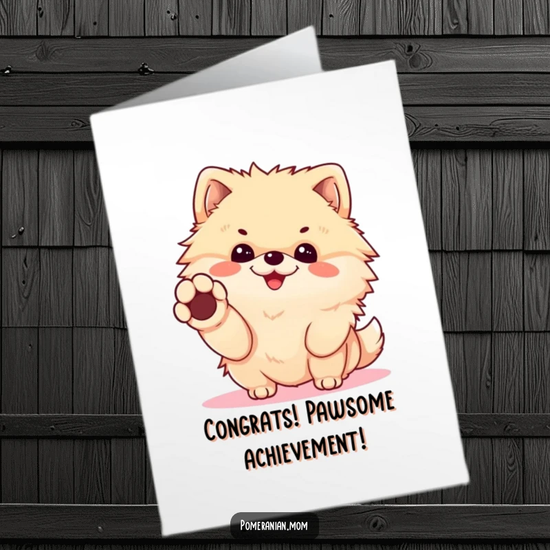 Funny Free Printable Congratulations Card: A cheerful Kawaii Pomeranian offering a tiny paw for a handshake, celebrating achievements.