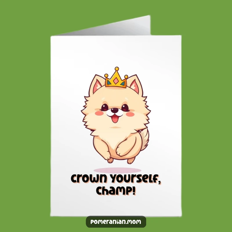 Free Printable Royal Pomeranian Congratulations Card: Crowned Dog Downloadable