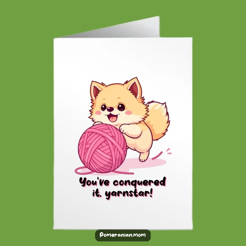 Free Printable Congratulations Card: Hilarious Pomeranian Yarn Chase Downloadable Gift