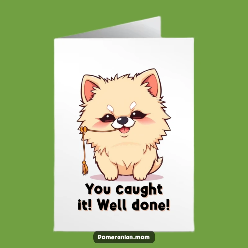 Free Printable Kawaii Pomeranian Congrats Card: Funny Puppy Grin Downloadable