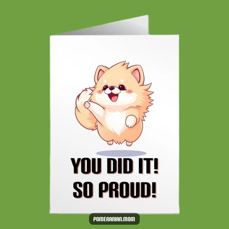 Free Printable Kawaii Pomeranian Congrats Card: Wagging Tail Joyful Puppy Downloadable Gift