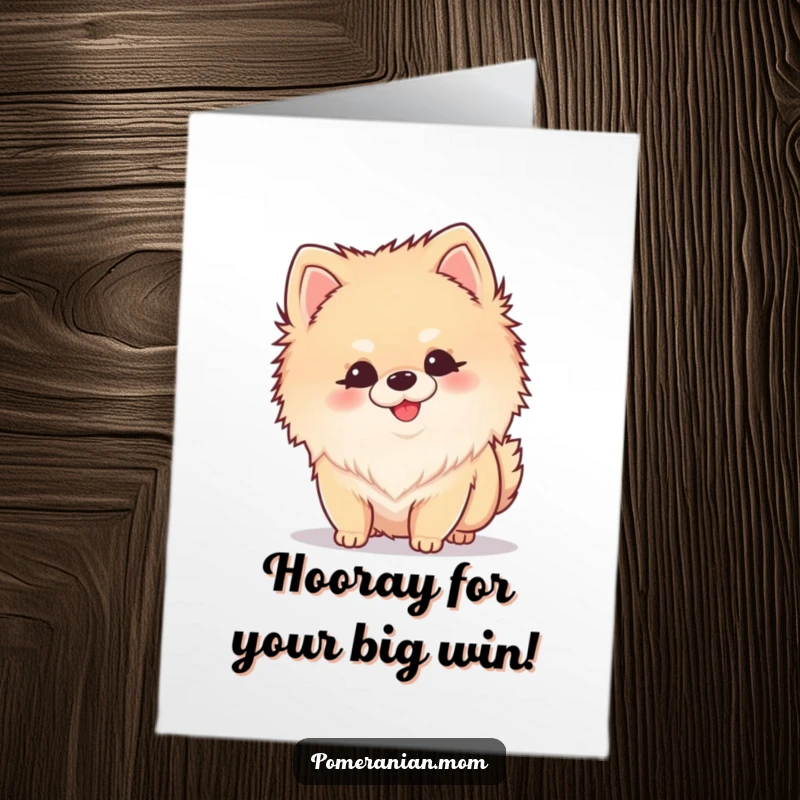 Funny Free Printable Congratulations Card: A kawaii Pomeranian with a curious nose and a joyful, happy wiggle.