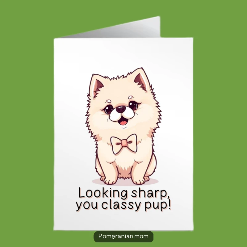 Free Printable Congrats Card: Proud Bowtie Pomeranian, Classy Downloadable Gift for Achievements