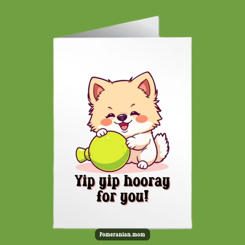 Free Printable Congrats Card: Joyful Kawaii Pomeranian Yips, Funny Downloadable Cheers