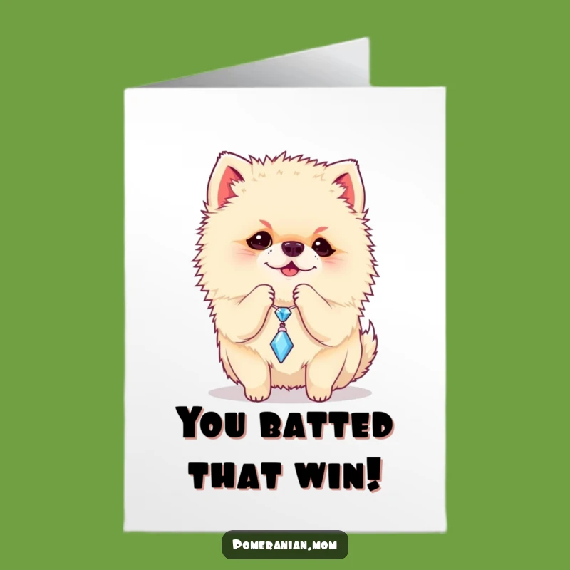 Free Printable Congrats Card: Playful Pomeranian & Charm, Cute Downloadable Gift