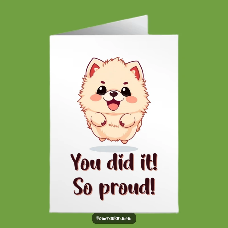 Free Printable Congrats Card: Kawaii Pomeranian's Victory Leap, Funny Downloadable Celebration