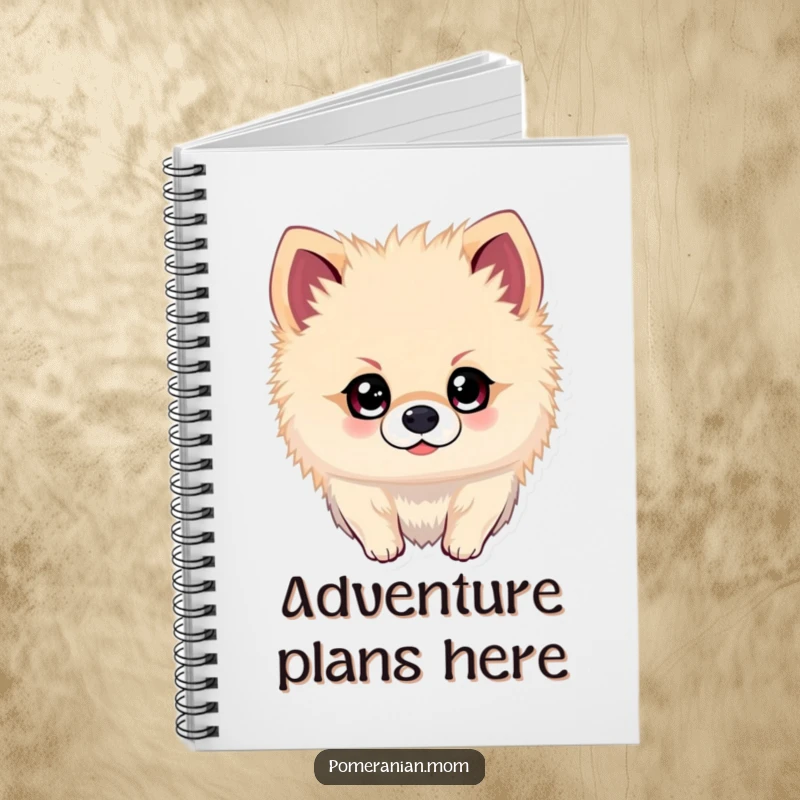 Funny Kawaii Pomeranian Notebook: Cute dog with sparkling eyes, ready for adventures, ideal for planning and journaling humorously.