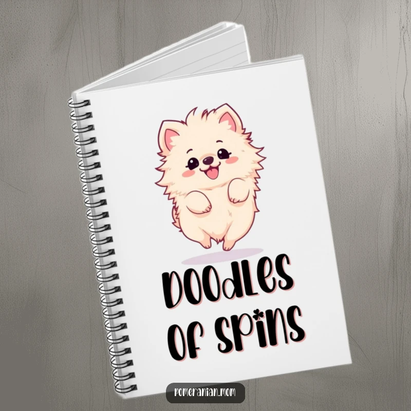 Funny Kawaii Pomeranian Notebook: A fluffy dog in a joyful spin, inspiring creativity and happy thoughts.