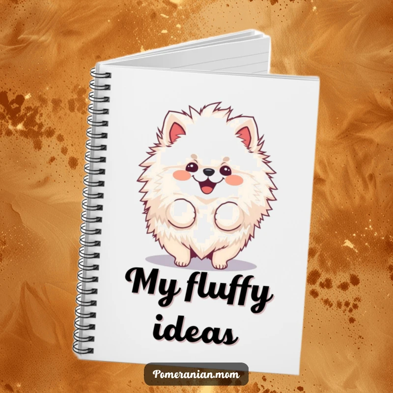 Funny, fluffy Pomeranian notebook with a cheerful dog joyfully shaking its voluminous fur.