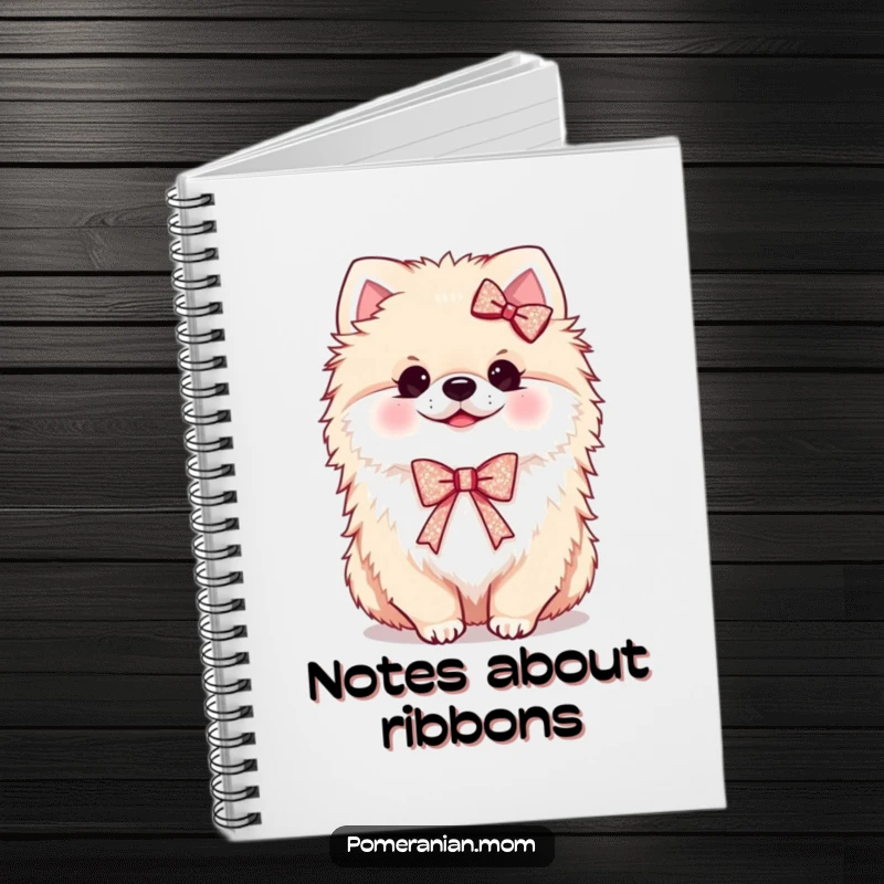 Funny Kawaii Pomeranian Notebook: A fluffy dog wearing a tiny, sparkling ribbon, inspiring creativity and happy thoughts.