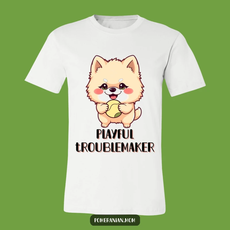 Funny Mischievous Pomeranian Ball T-Shirt - Playful Dog's Outfit
