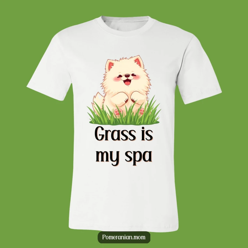 Funny Pomeranian T-Shirt: Kawaii Dog Squeals in Grass