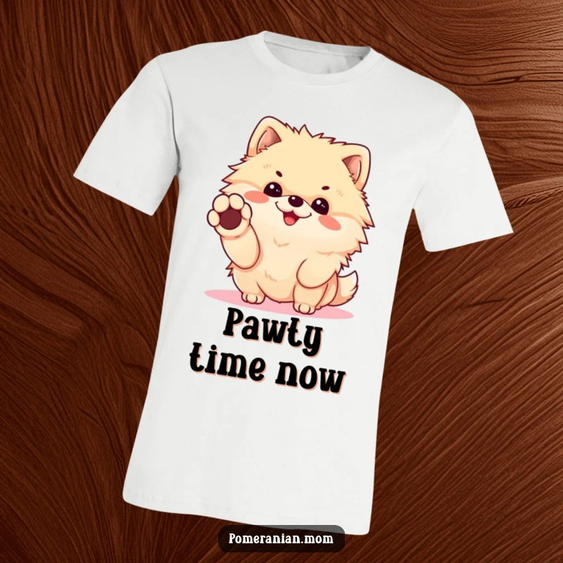 Funny Kawaii Pomeranian T-Shirt: Cheerful dog offering a paw for a handshake, promoting friendship and humor.