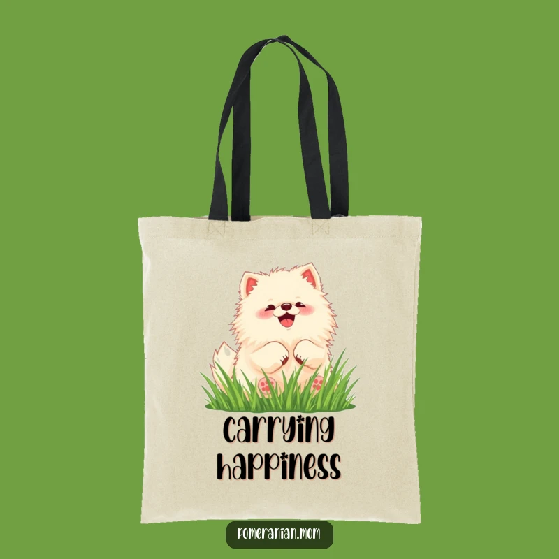 Funny Pomeranian Tote Bag: Kawaii Dog Rolling in Grass Style