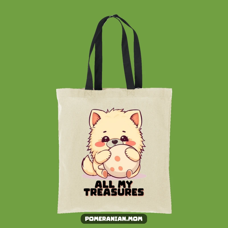 Funny Kawaii Pomeranian Tote Bag: Cute Dog Hugging Toy for Chic Shopping Gift
