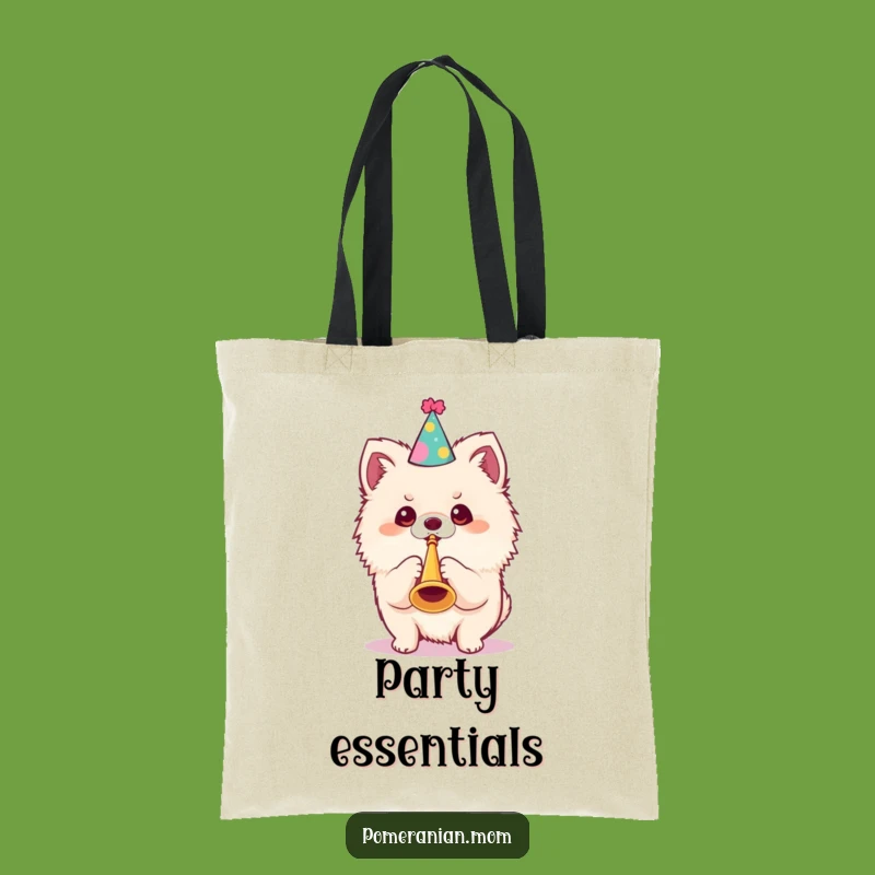 Funny Kawaii Pomeranian Tote Bag: Party Dog Trumpet for Festive Shopping Gift